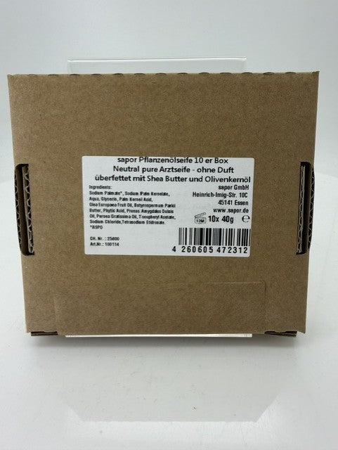 Sapor Trockenseife - Neutral pure Arztseife - ohne Duft (mit Shea Butter und Olivenkernöl) 10er Box