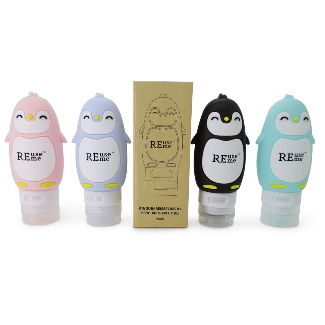 ReUseMe Pinguin Kosmetik Reiseflasche aus Silikon, 90ml in 4 Farben erhältlich