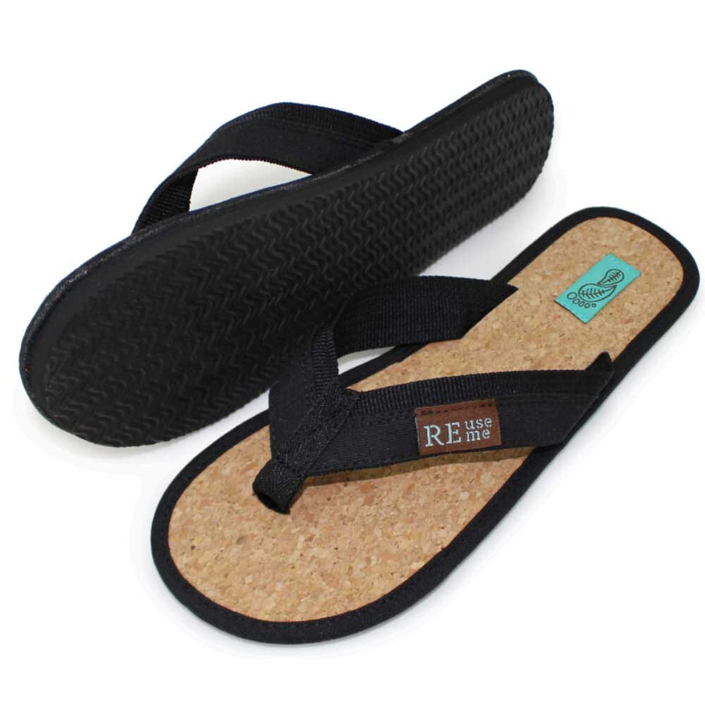 ReUseMe Flip Flops mit Kork Innensole, Schwarz
