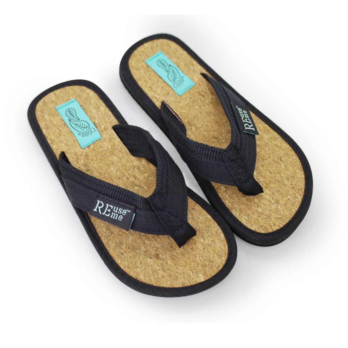 ReUseMe Kinder Flip Flops mit Kork Innensole, Schwarz