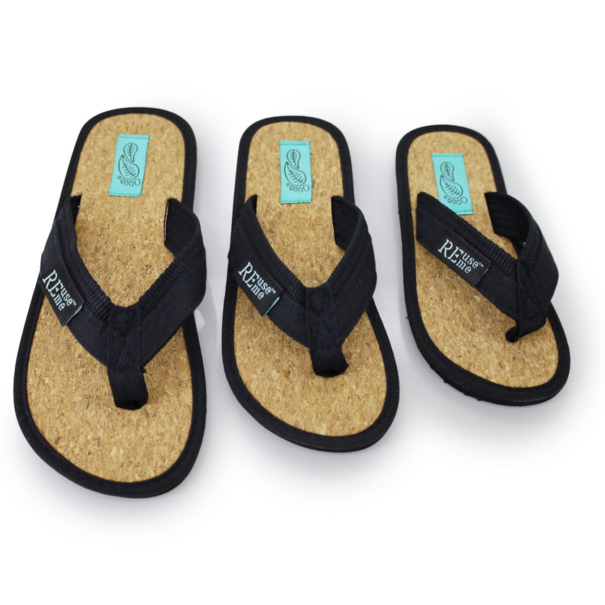 ReUseMe Kinder Flip Flops mit Kork Innensole, Schwarz