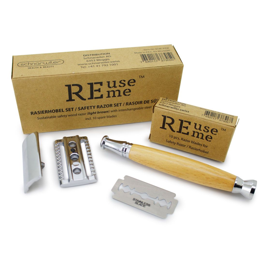 ReUseMe Rasierhobel aus Holz / Metall inkl. 10 Rasierklingen
