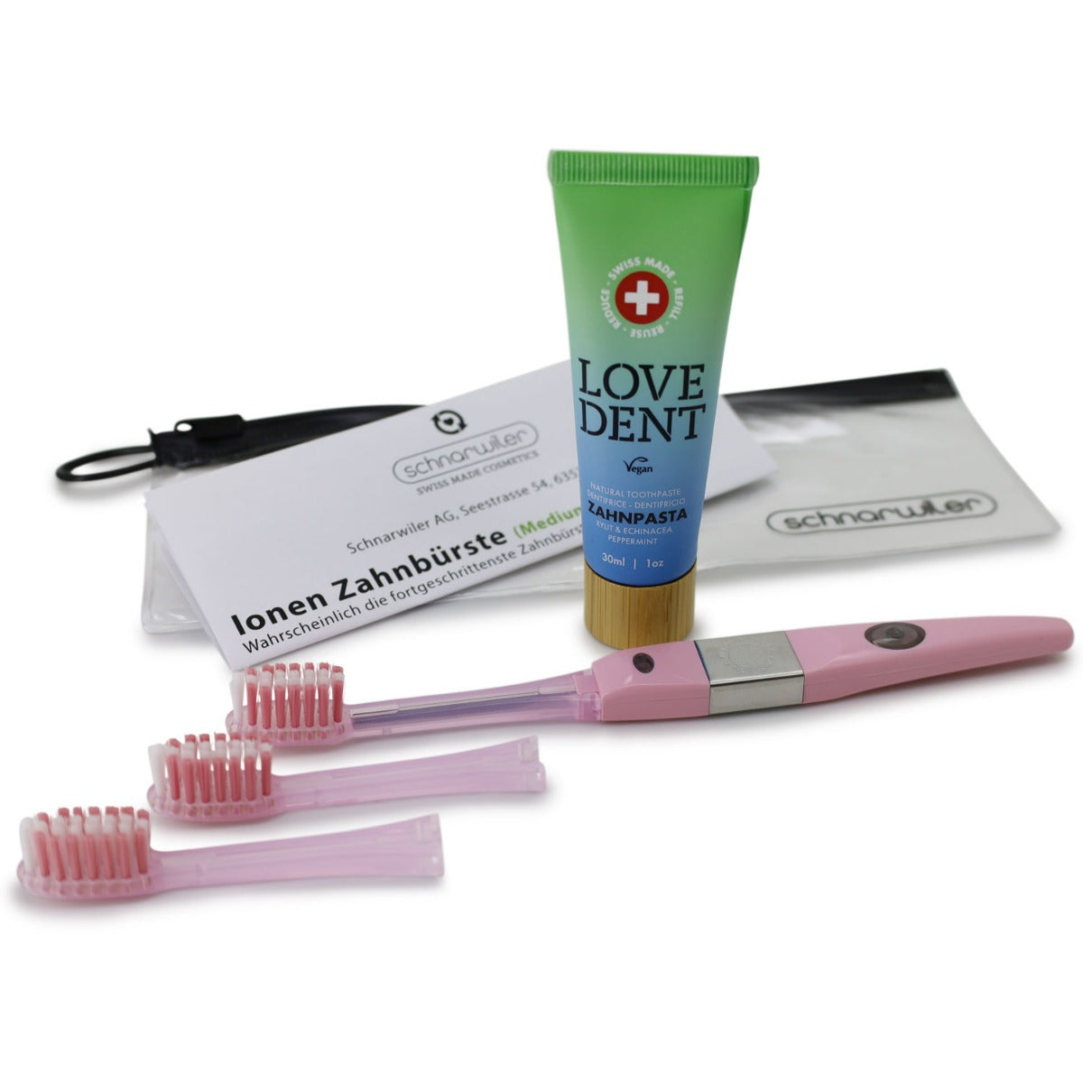 Zahnbürste mit Ionen Technologie inkl. 30ml Zahnpasta und 2 Ersatzbürsten - assortierte Farben
